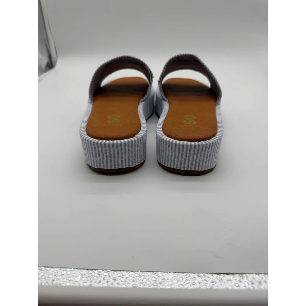 SO Womens Blue White Striped Platform Slide Sandals‎ Slip On 9 New